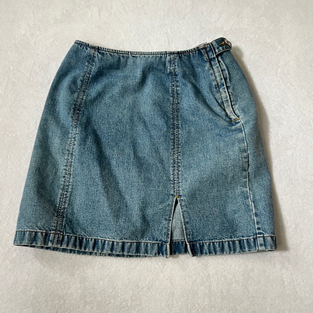 VTG Ann Taylor Jeans Denim Mini Skirt Blue Side Zip Cotton 4